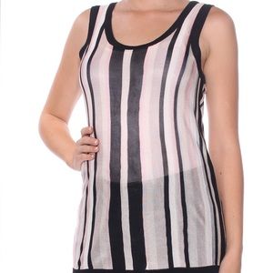 Anne Klein  Womens Black Sheer Striped Sleeveless
Scoop Neck Top